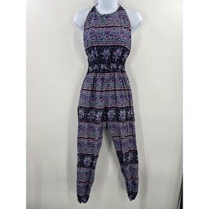 Staring at Stars Women's Small Boho Purple Floral‎ Halter Jumpsuit Romper Cotton
